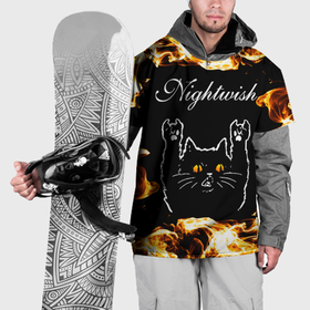 Накидка на куртку 3D с принтом Nightwish рок кот и огонь в Белгороде, 100% полиэстер |  | 