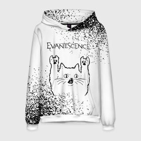 Мужская толстовка 3D с принтом Evanescence рок кот на светлом фоне в Екатеринбурге, 100% полиэстер | двухслойный капюшон со шнурком для регулировки, мягкие манжеты на рукавах и по низу толстовки, спереди карман-кенгуру с мягким внутренним слоем. | 