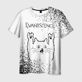 Мужская футболка 3D с принтом Evanescence рок кот на светлом фоне в Екатеринбурге, 100% полиэфир | прямой крой, круглый вырез горловины, длина до линии бедер | Тематика изображения на принте: 
