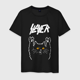Мужская футболка хлопок с принтом Slayer rock cat в Новосибирске, 100% хлопок | прямой крой, круглый вырез горловины, длина до линии бедер, слегка спущенное плечо. | 