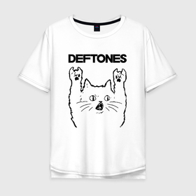 Мужская футболка хлопок Oversize с принтом Deftones   rock cat в Курске, 100% хлопок | свободный крой, круглый ворот, “спинка” длиннее передней части | Тематика изображения на принте: 