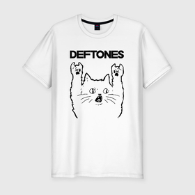 Мужская футболка хлопок Slim с принтом Deftones   rock cat в Курске, 92% хлопок, 8% лайкра | приталенный силуэт, круглый вырез ворота, длина до линии бедра, короткий рукав | Тематика изображения на принте: 