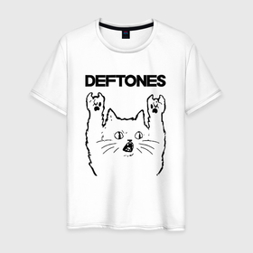 Мужская футболка хлопок с принтом Deftones   rock cat в Курске, 100% хлопок | прямой крой, круглый вырез горловины, длина до линии бедер, слегка спущенное плечо. | Тематика изображения на принте: 