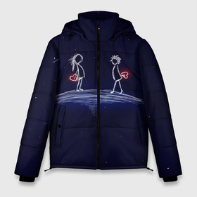 Мужская зимняя куртка 3D с принтом влюблённые с сердцами на темном фоне в Новосибирске, верх — 100% полиэстер; подкладка — 100% полиэстер; утеплитель — 100% полиэстер | длина ниже бедра, свободный силуэт Оверсайз. Есть воротник-стойка, отстегивающийся капюшон и ветрозащитная планка. 

Боковые карманы с листочкой на кнопках и внутренний карман на молнии. | Тематика изображения на принте: 
