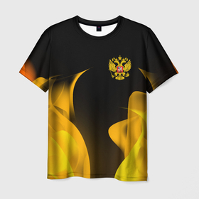 Мужская футболка 3D с принтом Russian style fire , 100% полиэфир | прямой крой, круглый вырез горловины, длина до линии бедер | 