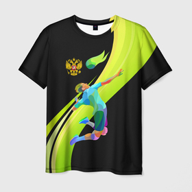 Мужская футболка 3D с принтом Волейбол Россия , 100% полиэфир | прямой крой, круглый вырез горловины, длина до линии бедер | 