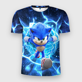 Мужская футболка 3D Slim с принтом Sonic electric waves , 100% полиэстер с улучшенными характеристиками | приталенный силуэт, круглая горловина, широкие плечи, сужается к линии бедра | 