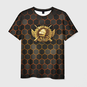 Мужская футболка 3D с принтом PUBG gold logo в Кировске, 100% полиэфир | прямой крой, круглый вырез горловины, длина до линии бедер | 