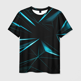 Мужская футболка 3D с принтом Light blue hexagon , 100% полиэфир | прямой крой, круглый вырез горловины, длина до линии бедер | 