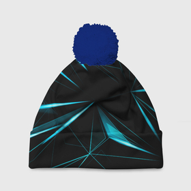 Шапка 3D c помпоном с принтом Light blue hexagon в Курске, 100% полиэстер | универсальный размер, печать по всей поверхности изделия | 
