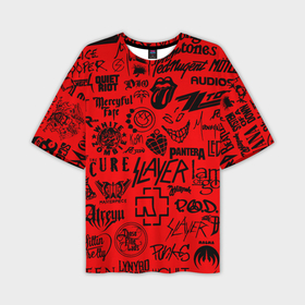 Мужская футболка oversize 3D с принтом Лучшие рок группы на красном ,  |  | Тематика изображения на принте: 