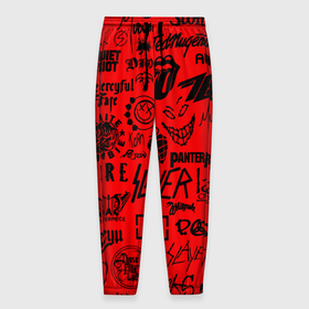 Мужские брюки 3D с принтом Лучшие рок группы на красном в Екатеринбурге, 100% полиэстер | манжеты по низу, эластичный пояс регулируется шнурком, по бокам два кармана без застежек, внутренняя часть кармана из мелкой сетки | 