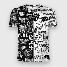 Мужская футболка 3D Slim с принтом Логотипы лучших рок групп в Петрозаводске, 100% полиэстер с улучшенными характеристиками | приталенный силуэт, круглая горловина, широкие плечи, сужается к линии бедра | Тематика изображения на принте: 