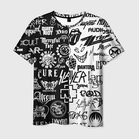 Мужская футболка 3D с принтом Логотипы лучших рок групп в Курске, 100% полиэфир | прямой крой, круглый вырез горловины, длина до линии бедер | 