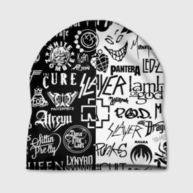 Шапка 3D с принтом Логотипы лучших рок групп в Санкт-Петербурге, 100% полиэстер | универсальный размер, печать по всей поверхности изделия | Тематика изображения на принте: 