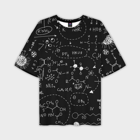 Мужская футболка oversize 3D с принтом Химические формулы на чёрном в Белгороде,  |  | 