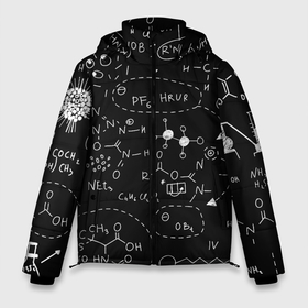 Мужская зимняя куртка 3D с принтом Химические формулы на чёрном в Тюмени, верх — 100% полиэстер; подкладка — 100% полиэстер; утеплитель — 100% полиэстер | длина ниже бедра, свободный силуэт Оверсайз. Есть воротник-стойка, отстегивающийся капюшон и ветрозащитная планка. 

Боковые карманы с листочкой на кнопках и внутренний карман на молнии. | 