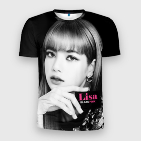 Мужская футболка 3D Slim с принтом Blackpink Lisa Business card в Белгороде, 100% полиэстер с улучшенными характеристиками | приталенный силуэт, круглая горловина, широкие плечи, сужается к линии бедра | 