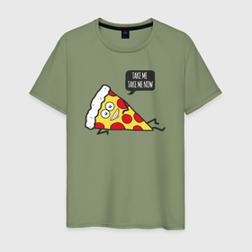 Мужская футболка хлопок с принтом Пицца возьми меня сейчас в Новосибирске, 100% хлопок | прямой крой, круглый вырез горловины, длина до линии бедер, слегка спущенное плечо. | 