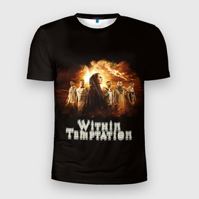 Мужская футболка 3D Slim с принтом Within Temptation space в Екатеринбурге, 100% полиэстер с улучшенными характеристиками | приталенный силуэт, круглая горловина, широкие плечи, сужается к линии бедра | 