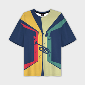Мужская футболка oversize 3D с принтом Труба в разноцветных полосах Jazz music в Кировске,  |  | Тематика изображения на принте: 