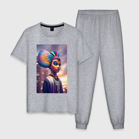 Мужская пижама хлопок с принтом Urban fantasy   girl   neural network в Тюмени, 100% хлопок | брюки и футболка прямого кроя, без карманов, на брюках мягкая резинка на поясе и по низу штанин
 | 