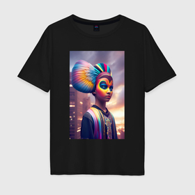 Мужская футболка хлопок Oversize с принтом Urban fantasy   girl   neural network в Тюмени, 100% хлопок | свободный крой, круглый ворот, “спинка” длиннее передней части | 