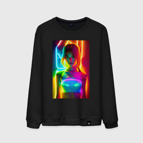 Мужской свитшот хлопок с принтом Japanese girl   neon glow   neural network в Курске, 100% хлопок |  | Тематика изображения на принте: 