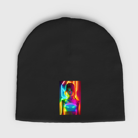 Мужская шапка демисезонная с принтом Japanese girl   neon glow   neural network ,  |  | Тематика изображения на принте: 