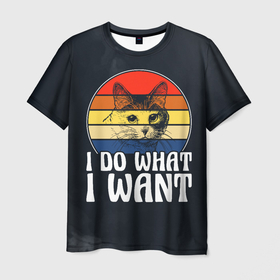 Мужская футболка 3D с принтом Котик слоган в Курске, 100% полиэфир | прямой крой, круглый вырез горловины, длина до линии бедер | 
