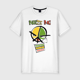 Мужская футболка хлопок Slim с принтом Noize MC   evil peace в Петрозаводске, 92% хлопок, 8% лайкра | приталенный силуэт, круглый вырез ворота, длина до линии бедра, короткий рукав | Тематика изображения на принте: 