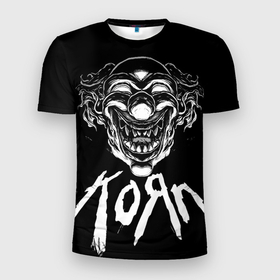 Мужская футболка 3D Slim с принтом KoЯn   clown face в Новосибирске, 100% полиэстер с улучшенными характеристиками | приталенный силуэт, круглая горловина, широкие плечи, сужается к линии бедра | Тематика изображения на принте: 