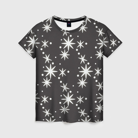 Женская футболка 3D с принтом Звёздные снежинки , 100% полиэфир ( синтетическое хлопкоподобное полотно) | прямой крой, круглый вырез горловины, длина до линии бедер | 