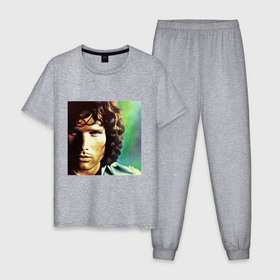 Мужская пижама хлопок с принтом Jim Morrison One eye Digital Art в Белгороде, 100% хлопок | брюки и футболка прямого кроя, без карманов, на брюках мягкая резинка на поясе и по низу штанин
 | 