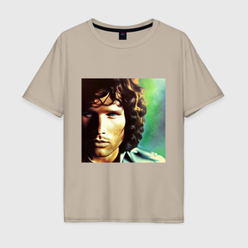 Мужская футболка хлопок Oversize с принтом Jim Morrison One eye Digital Art в Новосибирске, 100% хлопок | свободный крой, круглый ворот, “спинка” длиннее передней части | Тематика изображения на принте: 