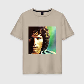 Женская футболка хлопок Oversize с принтом Jim Morrison One eye Digital Art в Кировске, 100% хлопок | свободный крой, круглый ворот, спущенный рукав, длина до линии бедер
 | 
