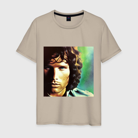 Мужская футболка хлопок с принтом Jim Morrison One eye Digital Art в Белгороде, 100% хлопок | прямой крой, круглый вырез горловины, длина до линии бедер, слегка спущенное плечо. | 