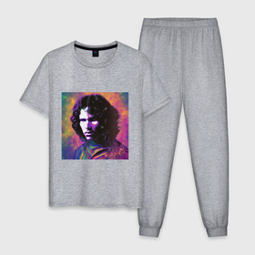 Мужская пижама хлопок с принтом Jim Morrison few color digital Art в Белгороде, 100% хлопок | брюки и футболка прямого кроя, без карманов, на брюках мягкая резинка на поясе и по низу штанин
 | 