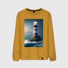 Мужской свитшот хлопок с принтом Маяк в море в Курске, 100% хлопок |  | Тематика изображения на принте: 