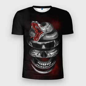 Мужская футболка 3D Slim с принтом Snake skull в Петрозаводске, 100% полиэстер с улучшенными характеристиками | приталенный силуэт, круглая горловина, широкие плечи, сужается к линии бедра | 