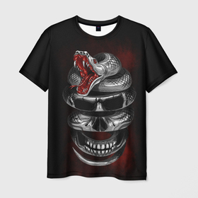 Мужская футболка 3D с принтом Snake skull в Тюмени, 100% полиэфир | прямой крой, круглый вырез горловины, длина до линии бедер | 