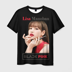 Мужская футболка 3D с принтом Blackpink Lisa paints lips в Петрозаводске, 100% полиэфир | прямой крой, круглый вырез горловины, длина до линии бедер | Тематика изображения на принте: 