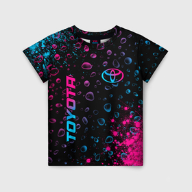 Детская футболка 3D с принтом Toyota   neon gradient: надпись, символ в Кировске, 100% гипоаллергенный полиэфир | прямой крой, круглый вырез горловины, длина до линии бедер, чуть спущенное плечо, ткань немного тянется | 