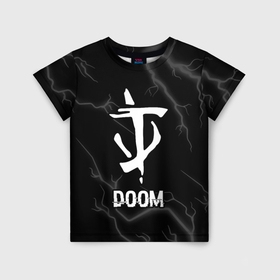 Детская футболка 3D с принтом Doom glitch на темном фоне в Тюмени, 100% гипоаллергенный полиэфир | прямой крой, круглый вырез горловины, длина до линии бедер, чуть спущенное плечо, ткань немного тянется | Тематика изображения на принте: 