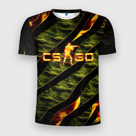 Мужская футболка 3D Slim с принтом CS GO  fire в Петрозаводске, 100% полиэстер с улучшенными характеристиками | приталенный силуэт, круглая горловина, широкие плечи, сужается к линии бедра | 