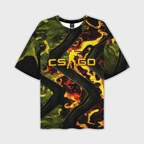 Мужская футболка oversize 3D с принтом CS GO green and fire в Петрозаводске,  |  | Тематика изображения на принте: 