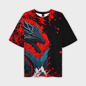 Мужская футболка oversize 3D с принтом Красный дракон и брызги в Екатеринбурге,  |  | 
