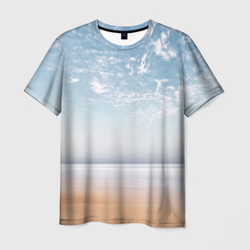 Мужская футболка 3D с принтом песчаный пляж и красивое небо в Белгороде, 100% полиэфир | прямой крой, круглый вырез горловины, длина до линии бедер | 