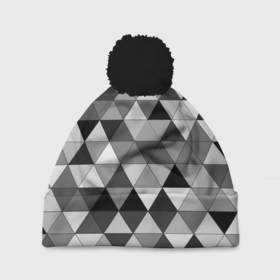 Шапка 3D c помпоном с принтом геометрические фигуры треугольник в Белгороде, 100% полиэстер | универсальный размер, печать по всей поверхности изделия | 