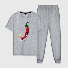 Мужская пижама хлопок с принтом Крутой мексиканский перец с огоньком в Тюмени, 100% хлопок | брюки и футболка прямого кроя, без карманов, на брюках мягкая резинка на поясе и по низу штанин
 | 
